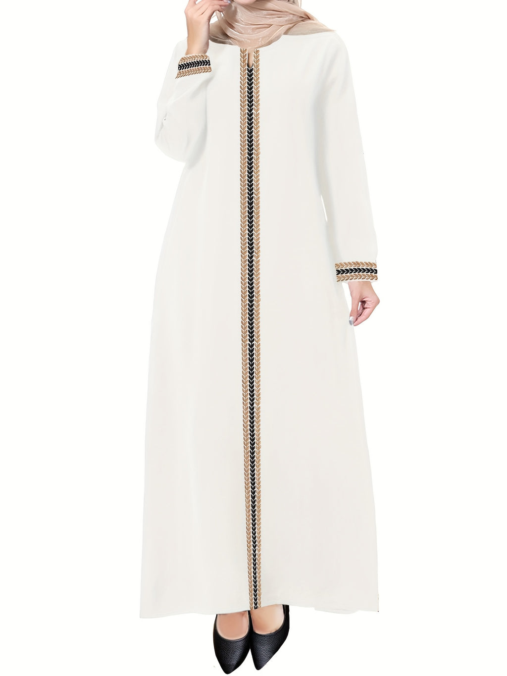 [Navy Blue Kaftan] Navy Blue Muslim Kaftan Dress | Elegant, Golden Embroidery, Sleeve, Loose Fit, Maxi Length, Hijab-Friendly Design, All-Season Wear