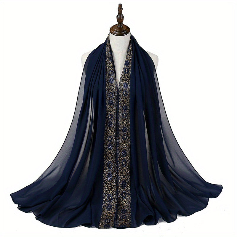 Summer Chiffon Women's Headscarf with Beaded Fringe, Muslim Hijab Long Scarf, Fashion Scarf