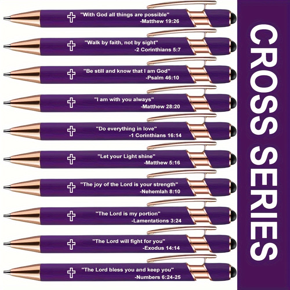Christian Inspirational Bible Verses Ballpoint Pens - Pack of 10, Metal Retractable Medium Point Pens with Cross Icon, Encouraging Scripture Quotes, Perfect for Church, Gifts, & Personal Use, Age 14+