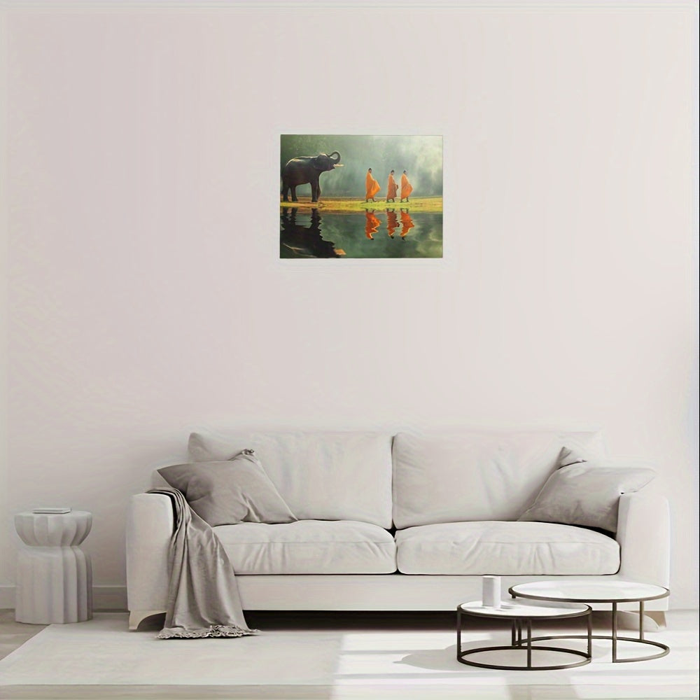 1pc Framed Canvas Buddha Zen Thai Elephant Monk Art Wall Poster, Yoga Massage Meditation Wall Decorative Posters Canvas Wall Art Prints For Wall Decor Room Decor Bedroom Decor Gifts 12 X 16 Inch/ 30 X 40 Cm