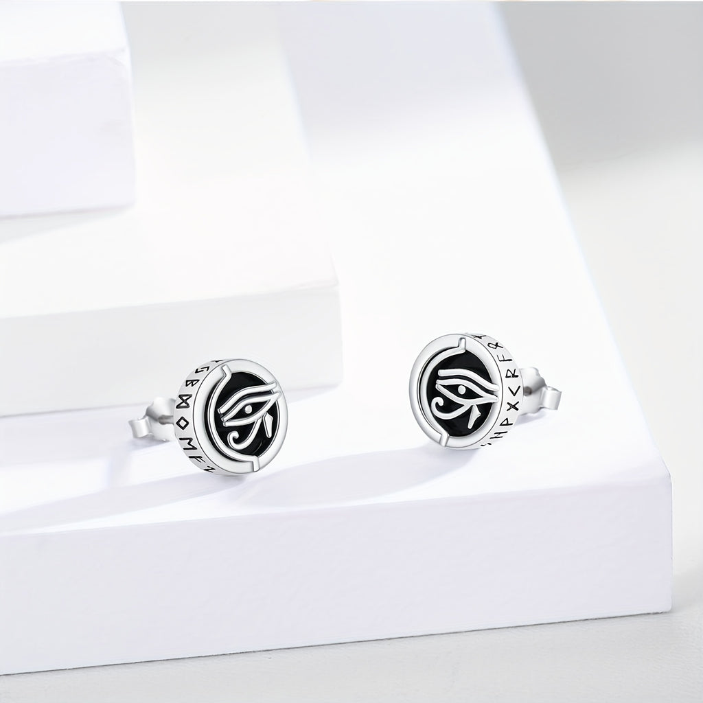 Viking Rune Stud Earrings For Men 925 Sterling Silver Eye Of Horus Stud Earrings