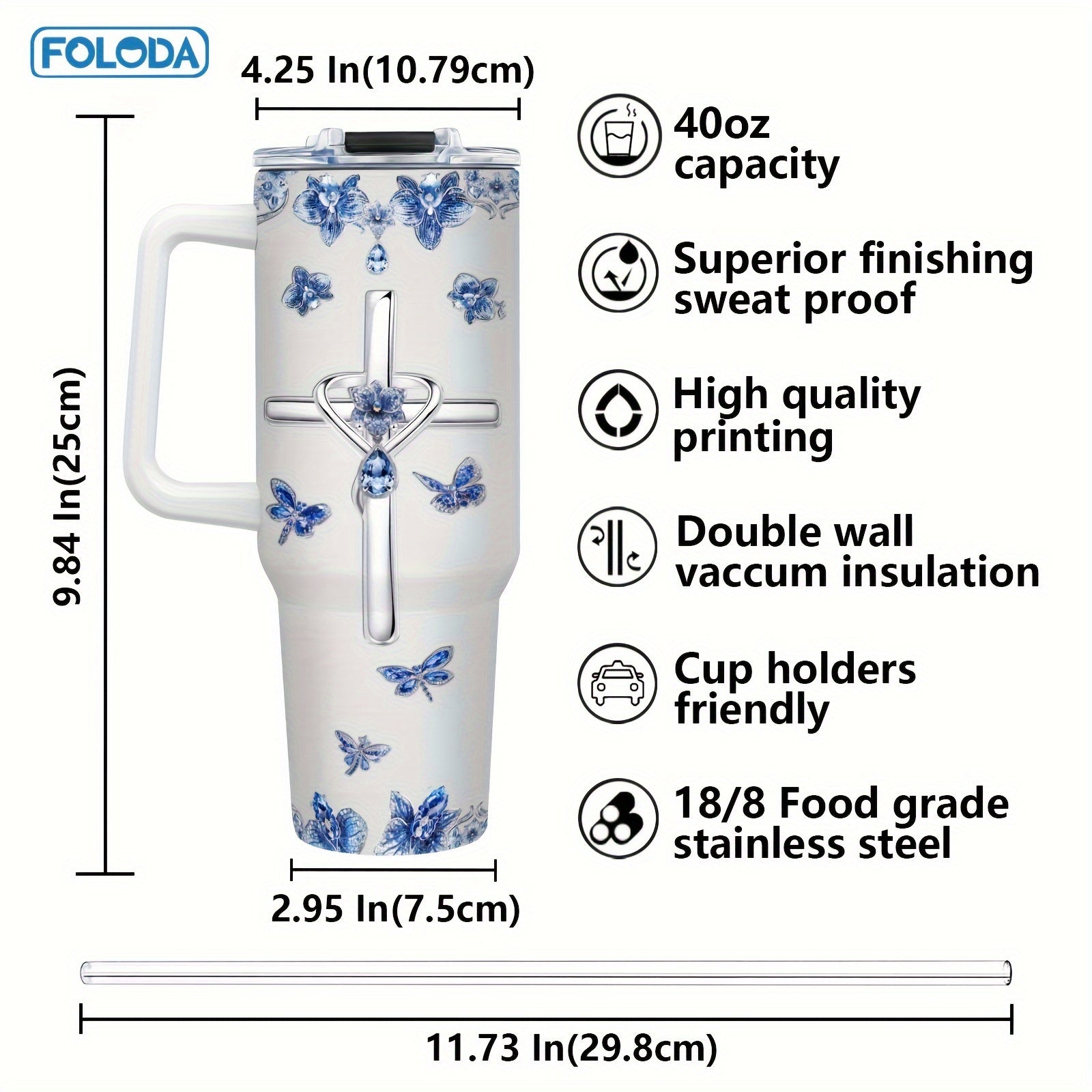 Foloda 1pc Christian Gift Religious Gifts Printed Cross Faith Jewelry I Can Only Imagine Encouraging Inspiration Gifts Tumbler Cup 40oz With Handle Lid Straw, Stainless Steel Travel Coffee Mugs Insulated Cup Gifts Travel Tumb