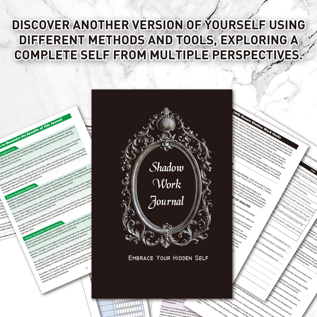 Shadow Work Journal - Embrace Your Hidden Self, Integrate and Transcend Shadows, Cultivate Inner Love | Guided Exercises for Healing and Nurturing, Black Cover with Ornate Frame Design