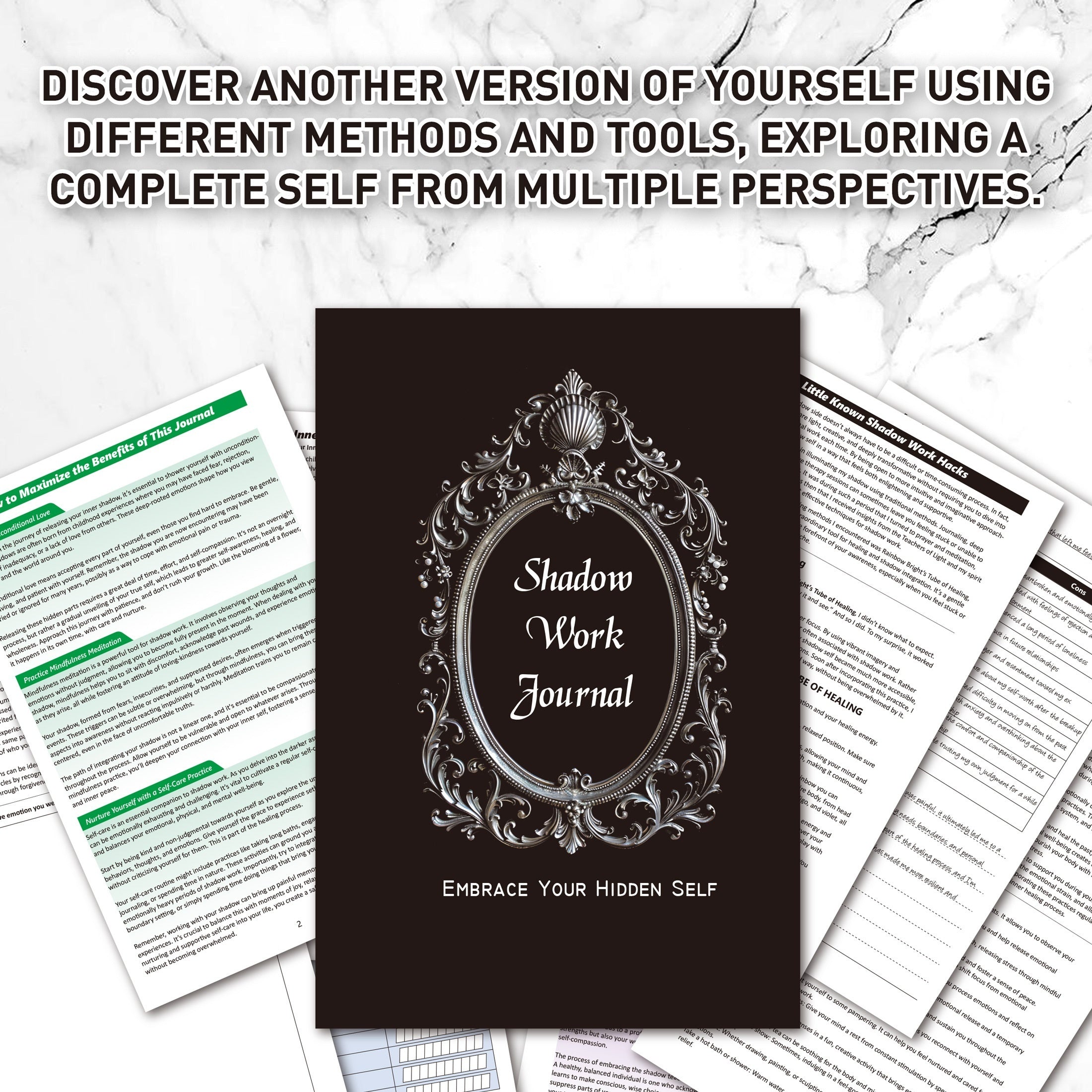 Shadow Work Journal - Embrace Your Hidden Self, Integrate and Transcend Shadows, Cultivate Inner Love | Guided Exercises for Healing and Nurturing, Black Cover with Ornate Frame Design