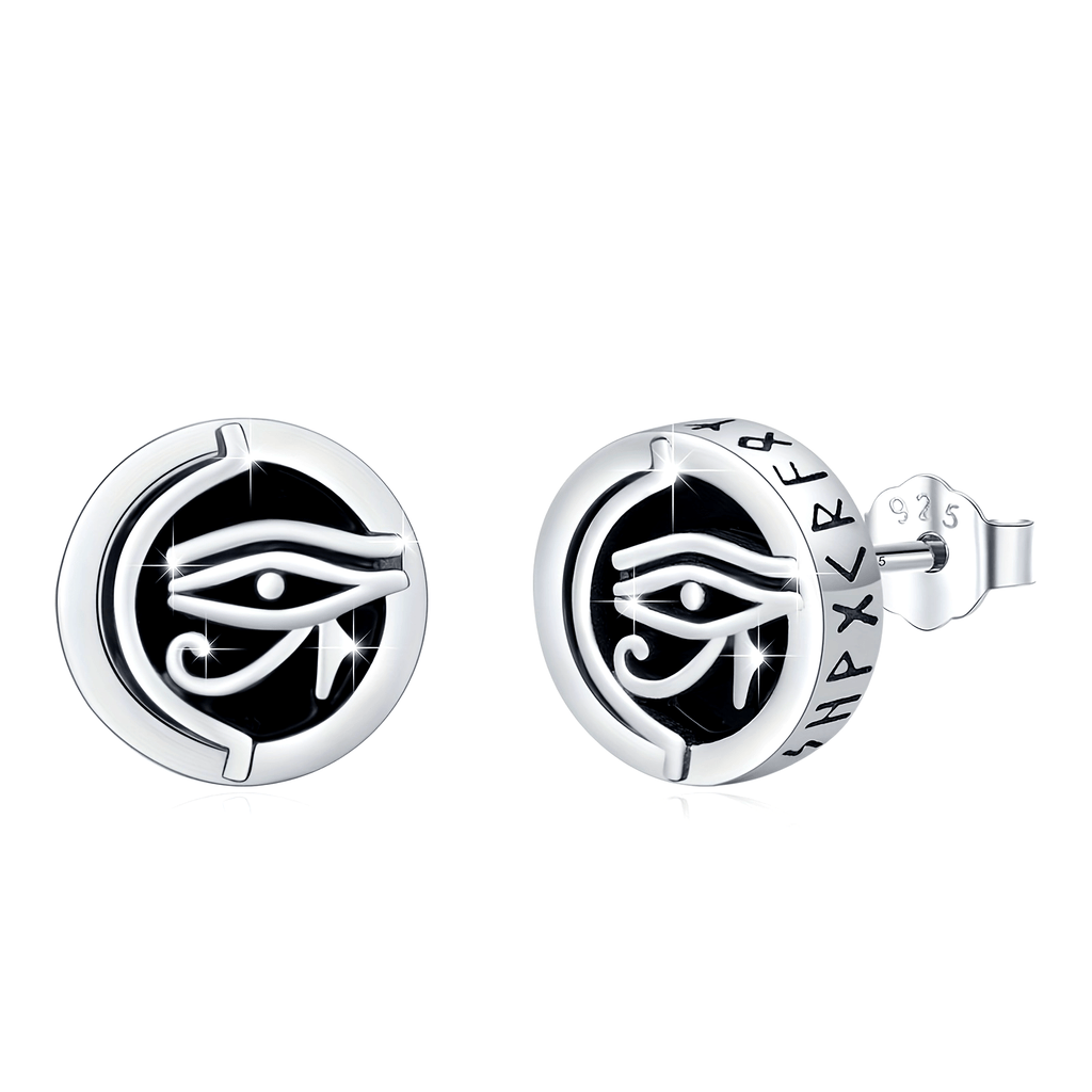 Viking Rune Stud Earrings For Men 925 Sterling Silver Eye Of Horus Stud Earrings