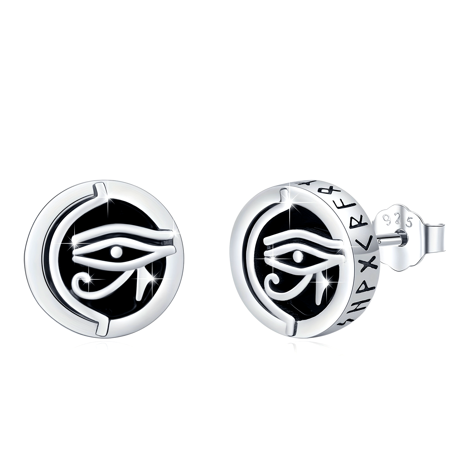 Viking Rune Stud Earrings For Men 925 Sterling Silver Eye Of Horus Stud Earrings