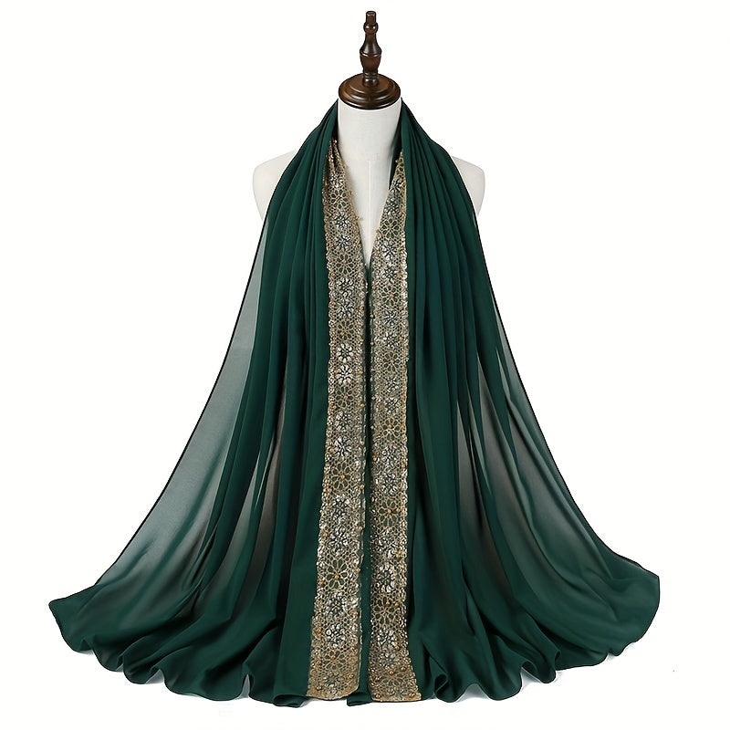 Summer Chiffon Women's Headscarf with Beaded Fringe, Muslim Hijab Long Scarf, Fashion Scarf