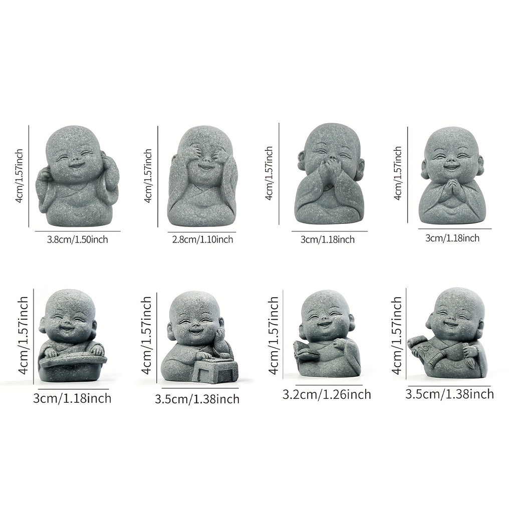 4pcs, Cute Smiling Little Buddha Statue, Monk, for Living Room/Yoga Room/Tea Table/Outdoor Garden/Moss Flower Pot/Fish Tank Decoration, Beautiful and Peaceful/Soothing Decoration, Creative Small Gift, Housewarming Gift