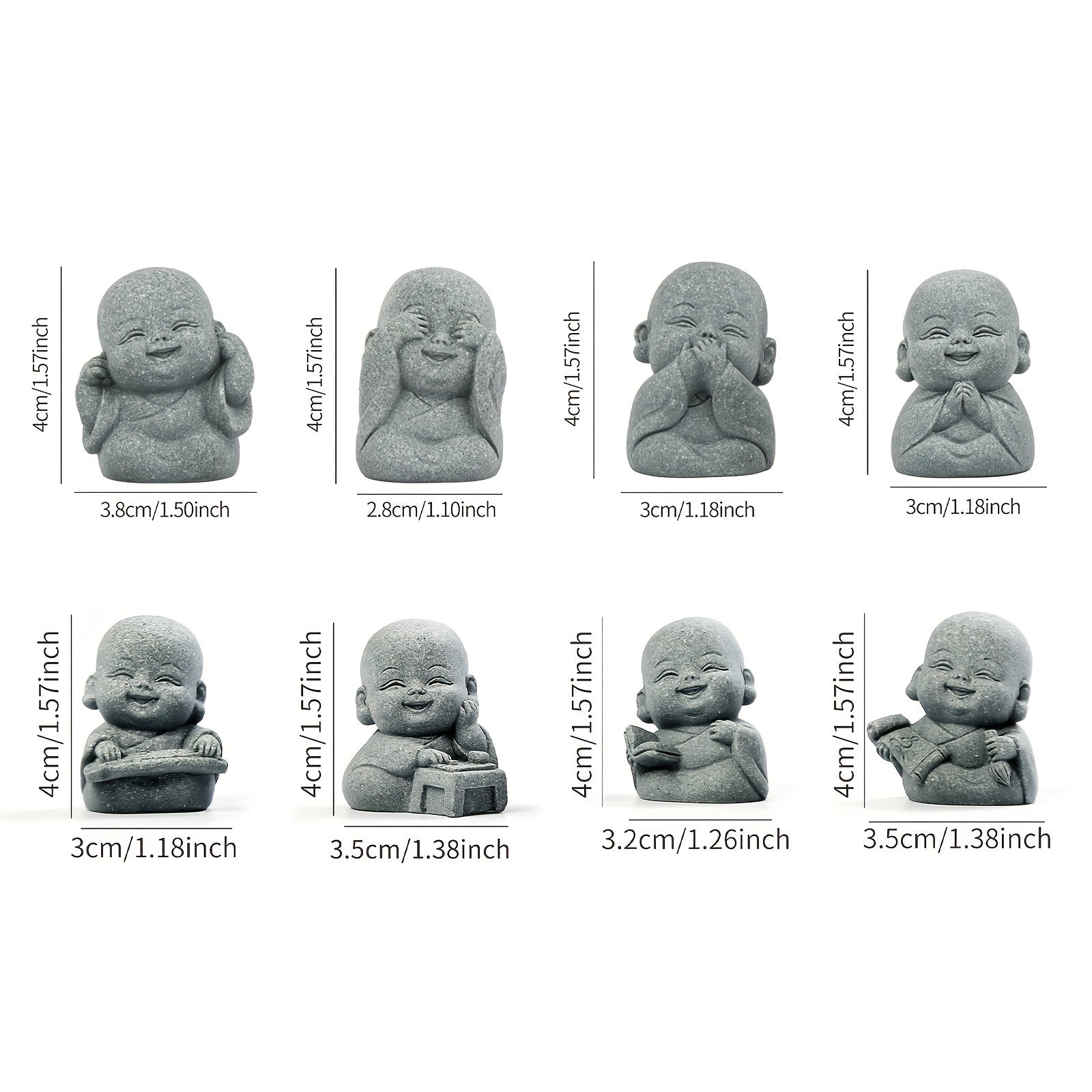 4pcs, Cute Smiling Little Buddha Statue, Monk, for Living Room/Yoga Room/Tea Table/Outdoor Garden/Moss Flower Pot/Fish Tank Decoration, Beautiful and Peaceful/Soothing Decoration, Creative Small Gift, Housewarming Gift