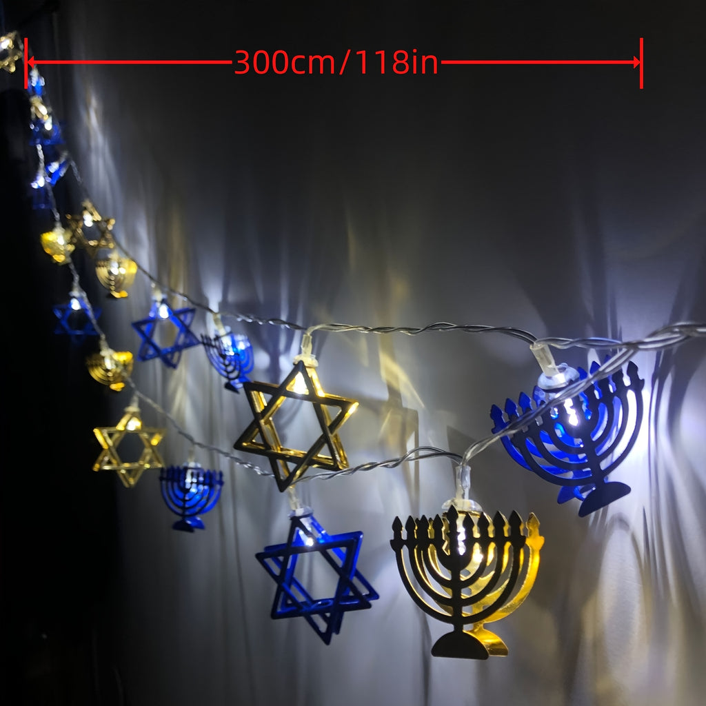 Hanukkah String Lights, LED Nine-Candlestick Menorah with 3m 20-Light Battery-Free Design, Jewish Metal Hanukkah Decor for Room, Bedroom & Living Room, Hanukkah Gift