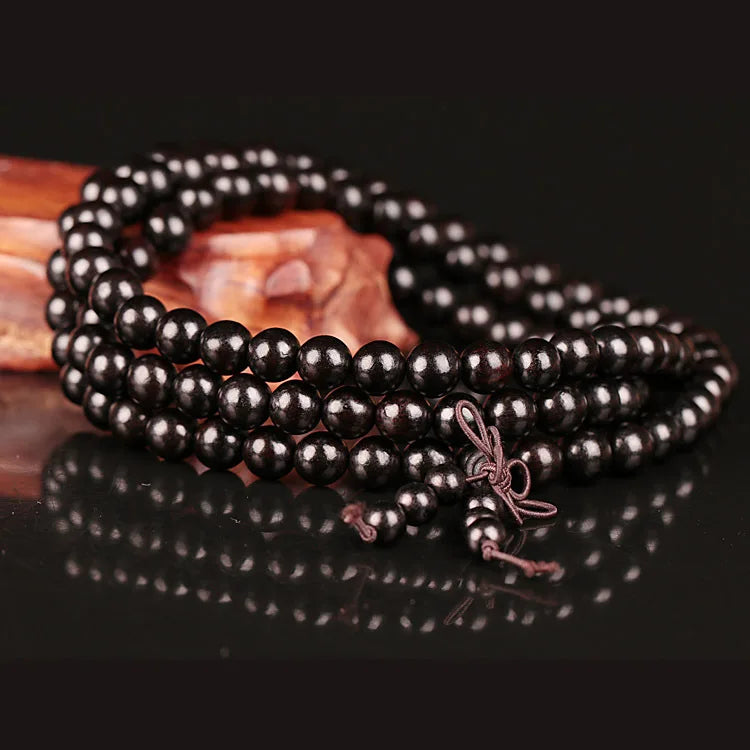 6mm 8mm 10mm 12mm *108 Beads Ebony Wood Buddhist Buddha Meditation Prayer Bead Mala Bracelet Women Men Yoga Jewelry
