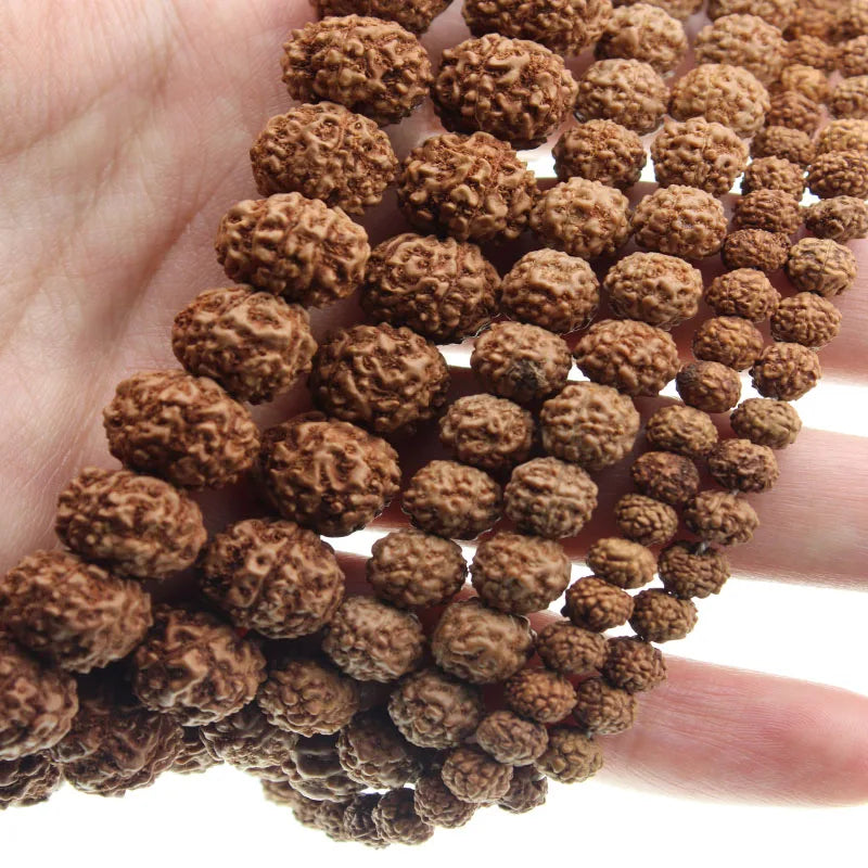 Natural Mala Rudraksha Beads 108PCS 6 8 10 12 mm Prayer Buddhist for Bracelet Necklace Meditation Practice DIY Jewelry Making