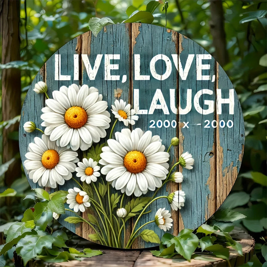 Daisy Design Aluminum Sign - 7.8" Round Engraved Wall Art for Home Decor, Indoor/Outdoor Use, and Celebrations