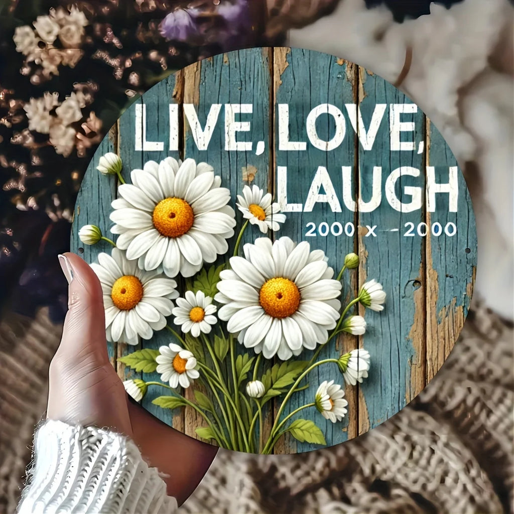 Daisy Design Aluminum Sign - 7.8" Round Engraved Wall Art for Home Decor, Indoor/Outdoor Use, and Celebrations