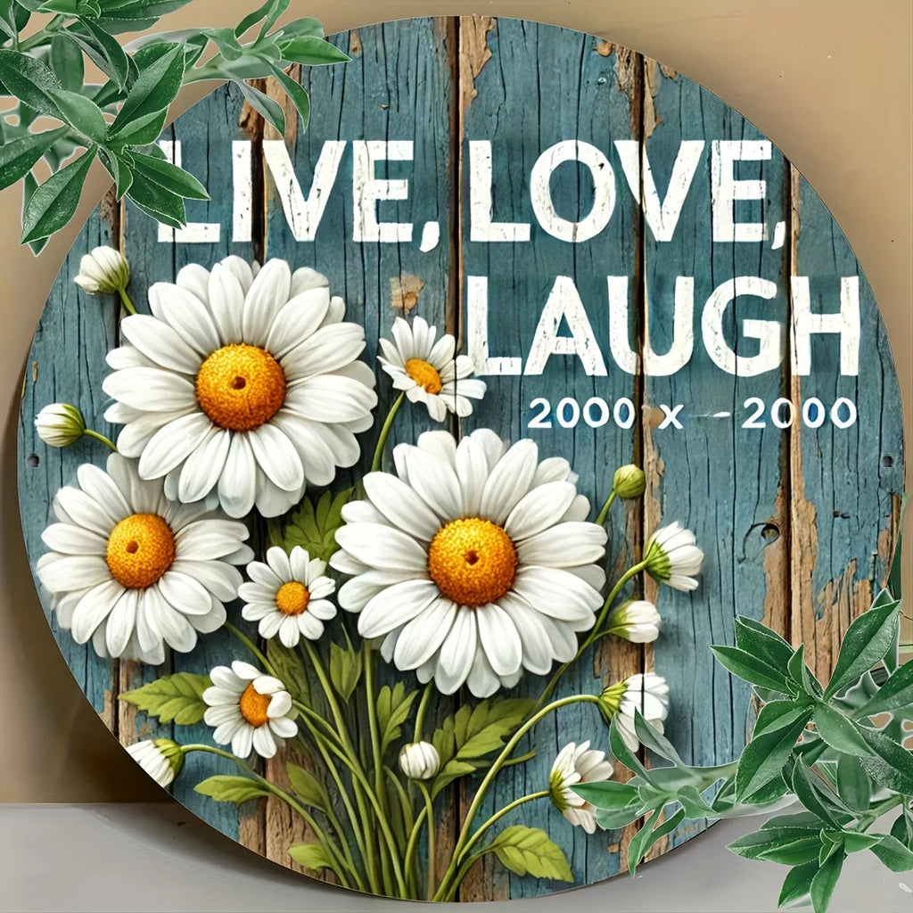 Daisy Design Aluminum Sign - 7.8" Round Engraved Wall Art for Home Decor, Indoor/Outdoor Use, and Celebrations