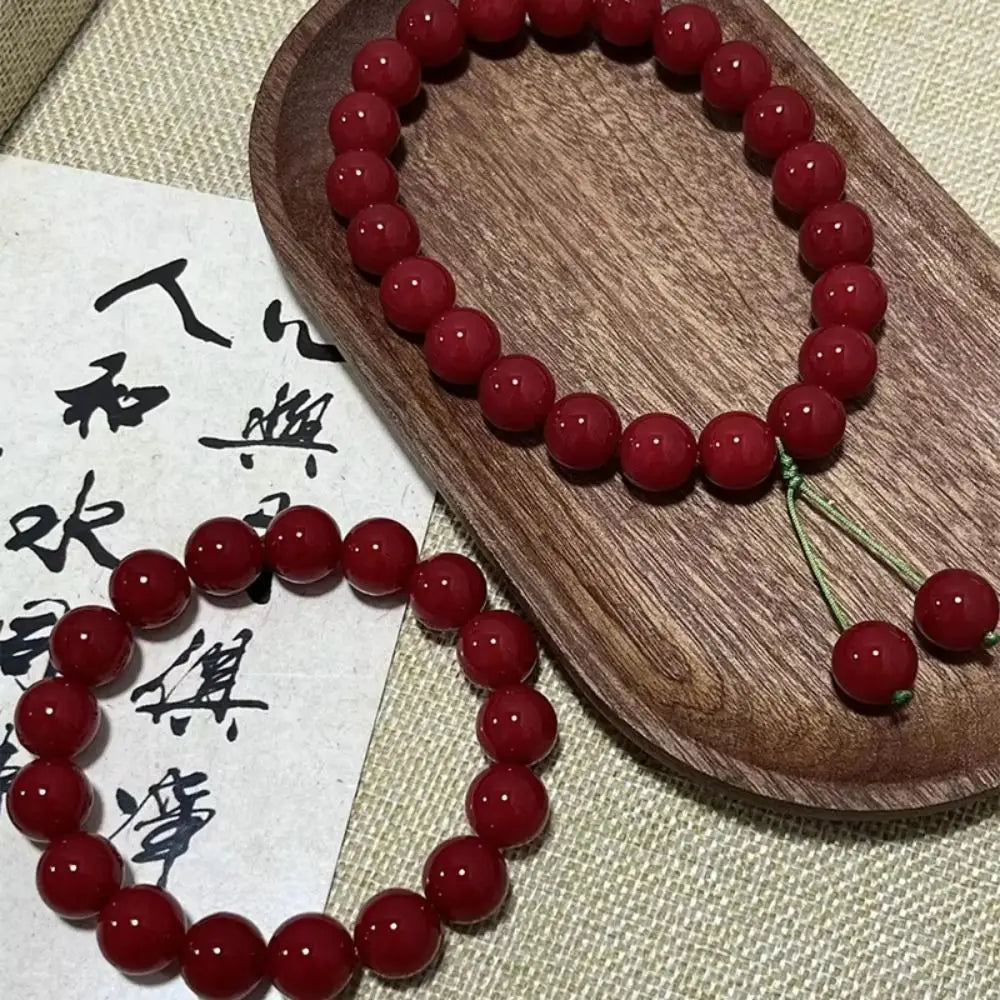 Mala Bracelet Red Bodhi Root Bracelet Cherry Carmine Prayer Beads Mala Bracelet Yoga Meditation Handheld Mala Beads Women's Wear