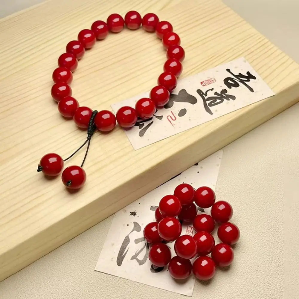 Mala Bracelet Red Bodhi Root Bracelet Cherry Carmine Prayer Beads Mala Bracelet Yoga Meditation Handheld Mala Beads Women's Wear