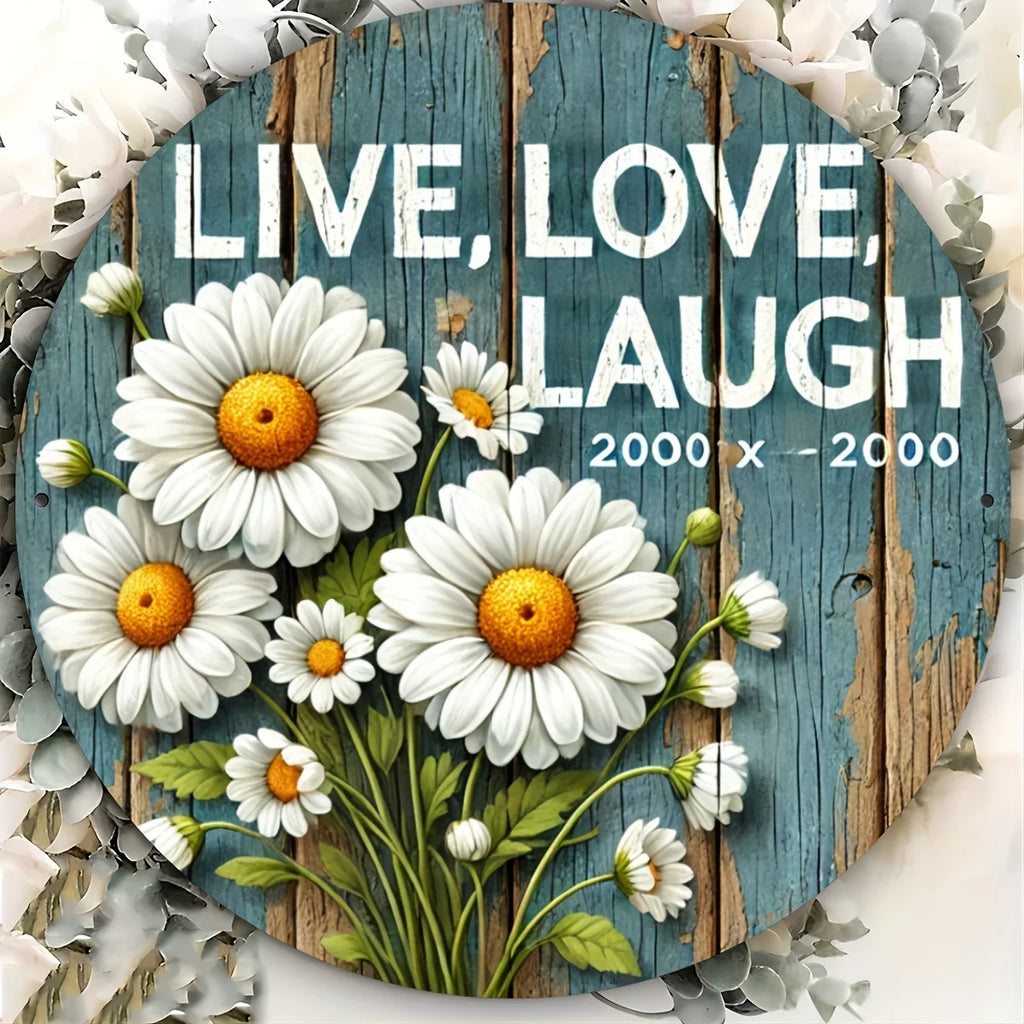 Daisy Design Aluminum Sign - 7.8" Round Engraved Wall Art for Home Decor, Indoor/Outdoor Use, and Celebrations