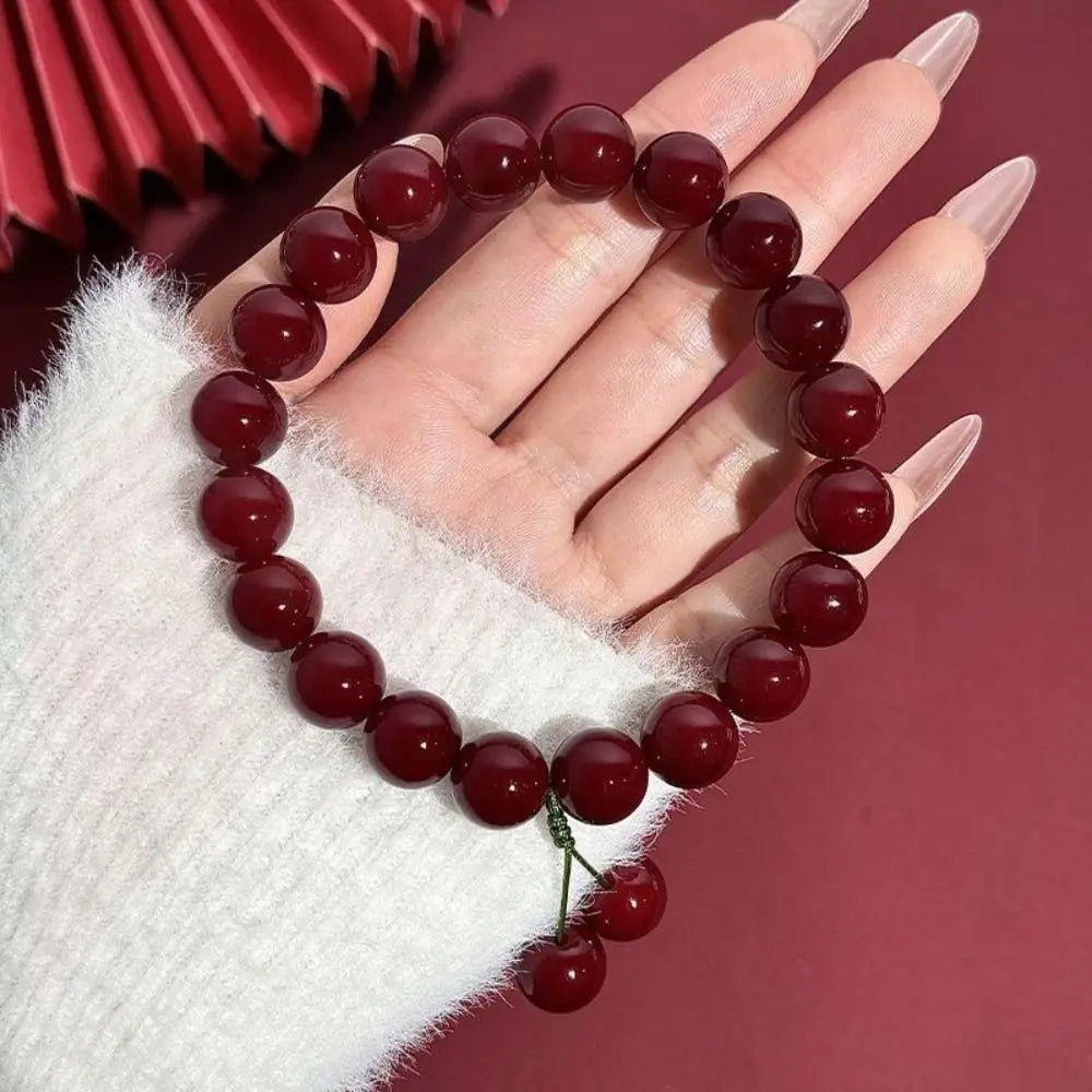 Mala Bracelet Red Bodhi Root Bracelet Cherry Carmine Prayer Beads Mala Bracelet Yoga Meditation Handheld Mala Beads Women's Wear