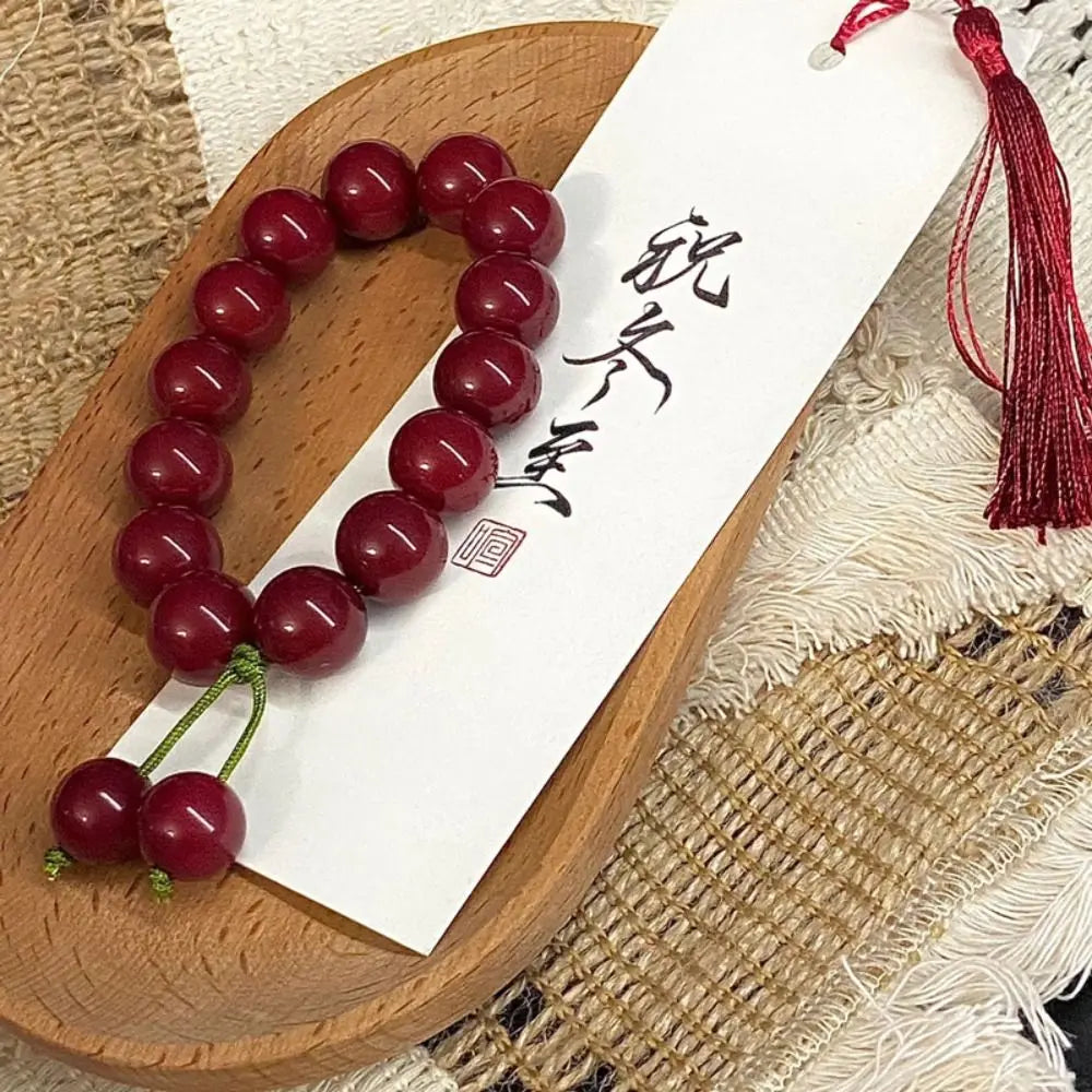 Mala Bracelet Red Bodhi Root Bracelet Cherry Carmine Prayer Beads Mala Bracelet Yoga Meditation Handheld Mala Beads Women's Wear