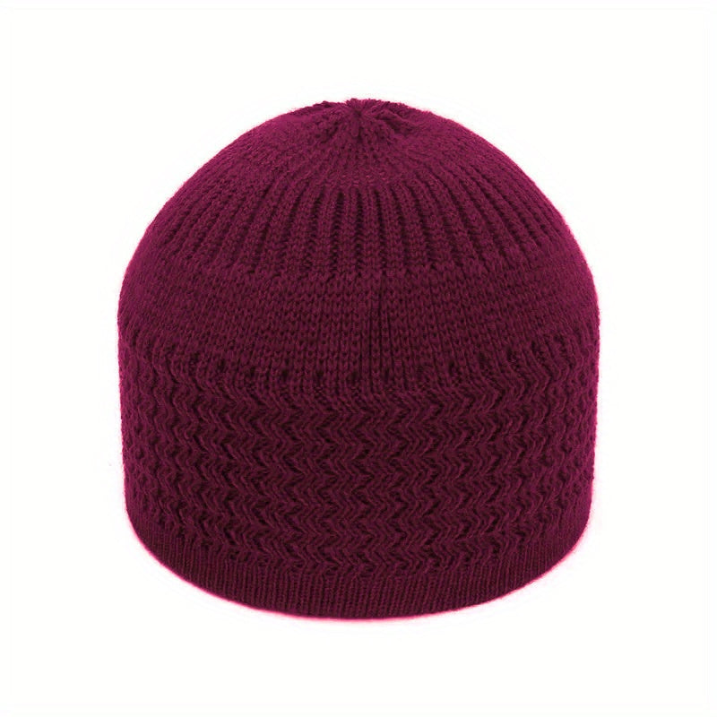 European And American Spring And Autumn Knitted Skull Cap, Unisex Wavy Jacquard Unisex Dome Warm Beanie Cap, Muslim Pullover Knitted Hat, Ideal Choice For Gifts
