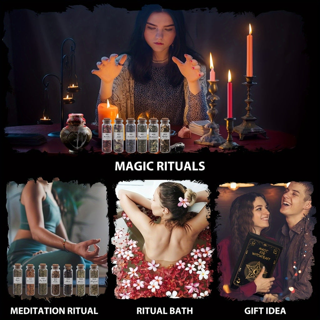 30pcs Dried Herbs And 1 Crystal Spoon Kit for Beginners Witchcraft Kit - Witchy Gifts, Wiccan Herbs And Supplies, Spell Kits for Witches - Altar Supplies Herbs for Wicca, Pagan Magic Spells, Rituals And Bath Soap/Candle Mothe