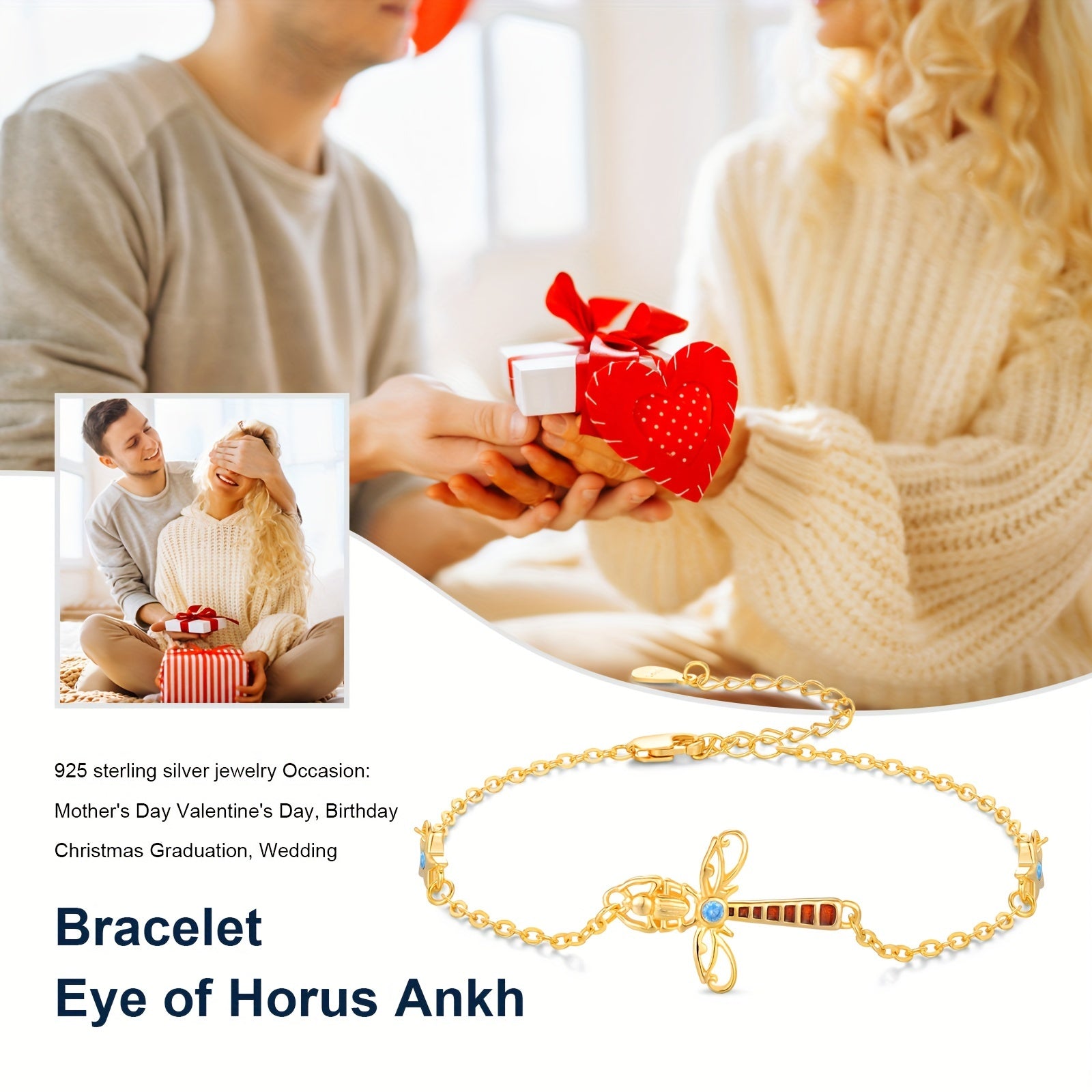 Horus Eye Bracelet 925 Sterling Silvery Ancient Egyptian Rune Anka Bracelet Low Allergy Fashionable Women's Bracelet Birthday Gift Holiday Gift