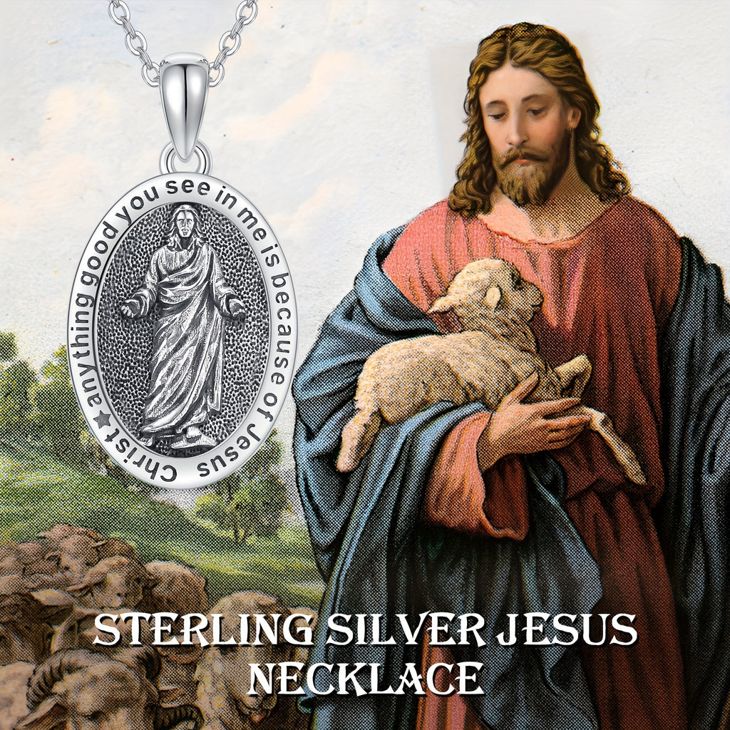 Jesus Necklace 925 Sterling Silver Jesus Chain Religious Pendant Christian Jewelry for Women Men