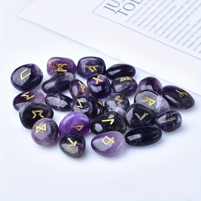 Natural Irregular Crystal Runes 24+1 Set, Rune Characters, Perfect Crystal Gift, Home Decoration Stone, Party Gift