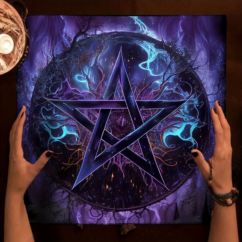 1pc Star Pattern Tarot Tablecloth, Polyester Fabric, 19.68"x19.68" / 29.52"x29.52" - Versatile, Holiday-Ready for Christmas, Halloween, Easter, Hanukkah, Thanksgiving, Perfect for Anniversary, Bachelor Party, Graduation, Bar/
