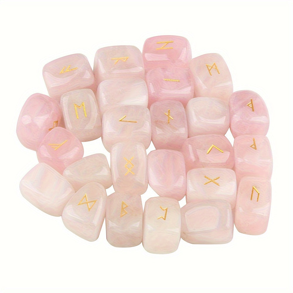 25pcs Crystal Stone Rune Stones Tumbled Engraved Lettering Crystal Set -Reiki Set