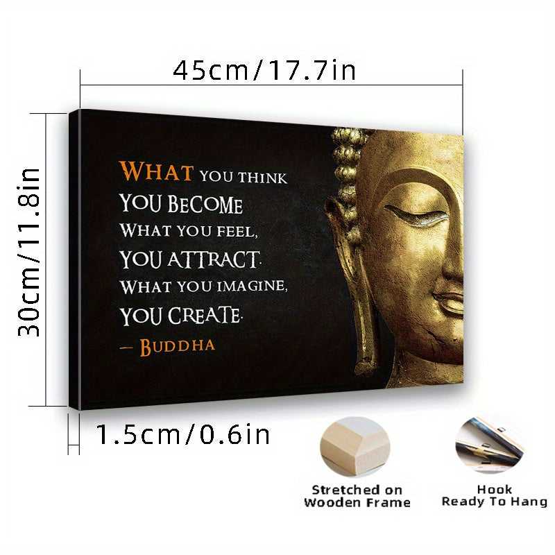 Buddha Meditation Canvas Wall Art with Inspirational Quote, Pine Wood Framed Print for Home and Office Decor, Perfect Gift for Any Occasion, Multiple Sizes Available, Zen Home Deco