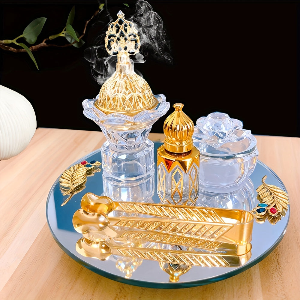 [Home Wedding Ramadan] 4pcs Crystal for Lotus Glass Incense Holder Set, Luxury Diamond Muslim Censers Sticks Hold for Home Wedding Ramadan Decoration, 2024