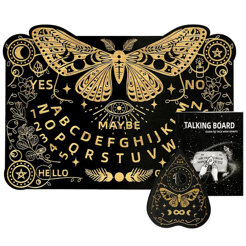 Butterfly-Themed Wooden Ouija Board Set with Instructions - Engraved Spirit Board for Wiccan Altar & Party Decorations