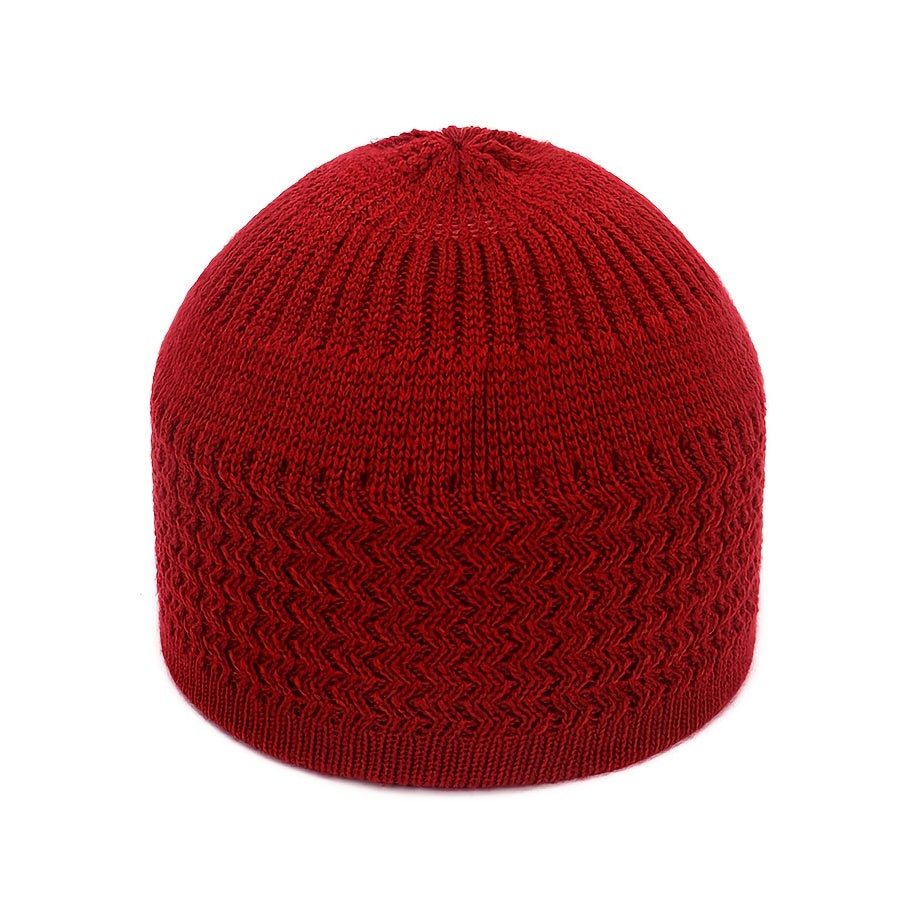 European And American Spring And Autumn Knitted Skull Cap, Unisex Wavy Jacquard Unisex Dome Warm Beanie Cap, Muslim Pullover Knitted Hat, Ideal Choice For Gifts