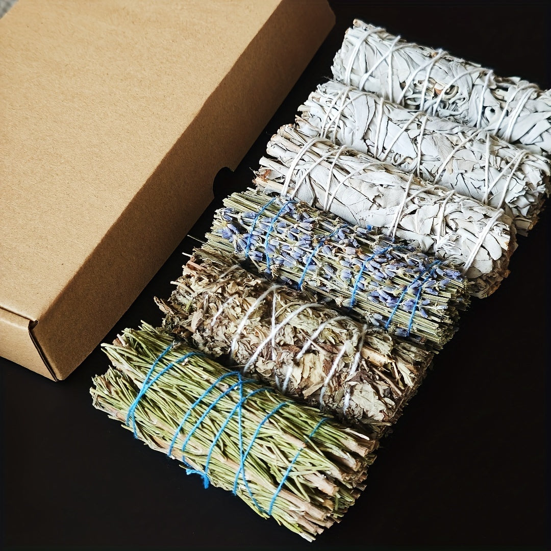 1 Set Herbal Aromatherapy Bundle, Sage, Mugwort, Lavender, Rosemary Sticks, Natural Smudge Sticks for Spiritual Energy Cleaning, Positive Vibes, Home & Kitchen Decor, Ideal for Christmas, Halloween, Easter, Hanukkah, Thanksgi