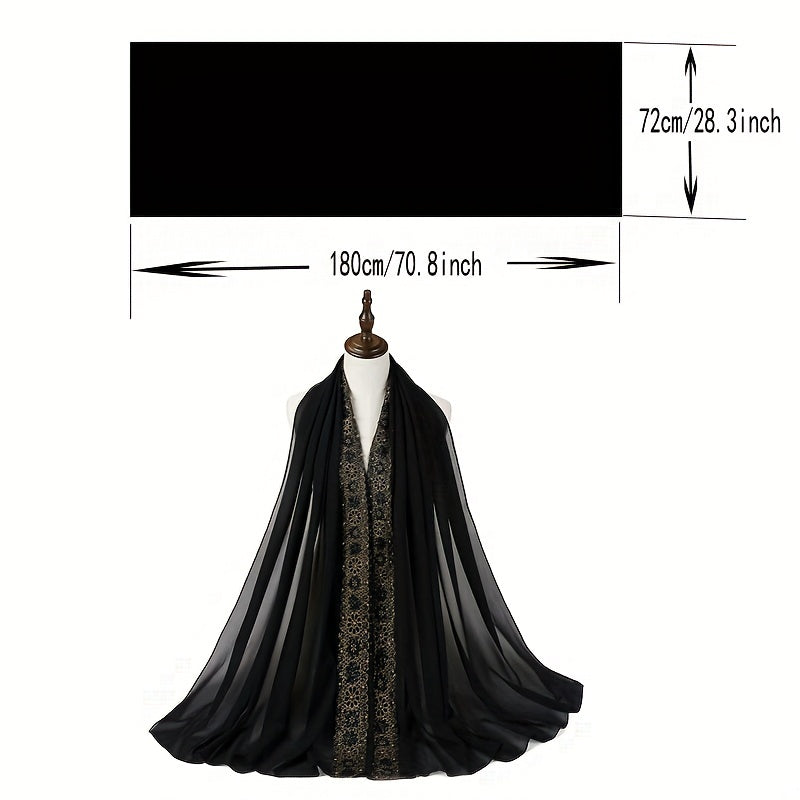 Summer Chiffon Women's Headscarf with Beaded Fringe, Muslim Hijab Long Scarf, Fashion Scarf