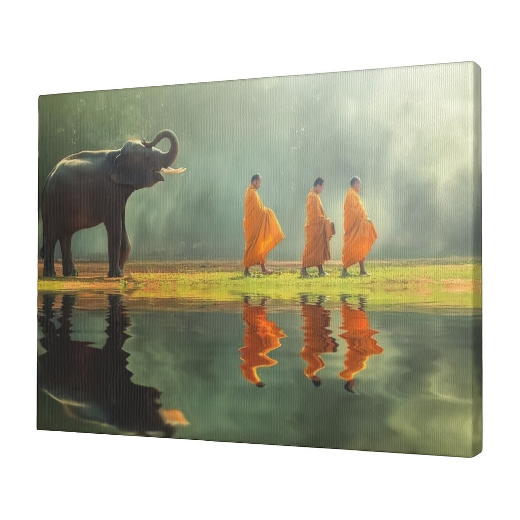 1pc Framed Canvas Buddha Zen Thai Elephant Monk Art Wall Poster, Yoga Massage Meditation Wall Decorative Posters Canvas Wall Art Prints For Wall Decor Room Decor Bedroom Decor Gifts 12 X 16 Inch/ 30 X 40 Cm