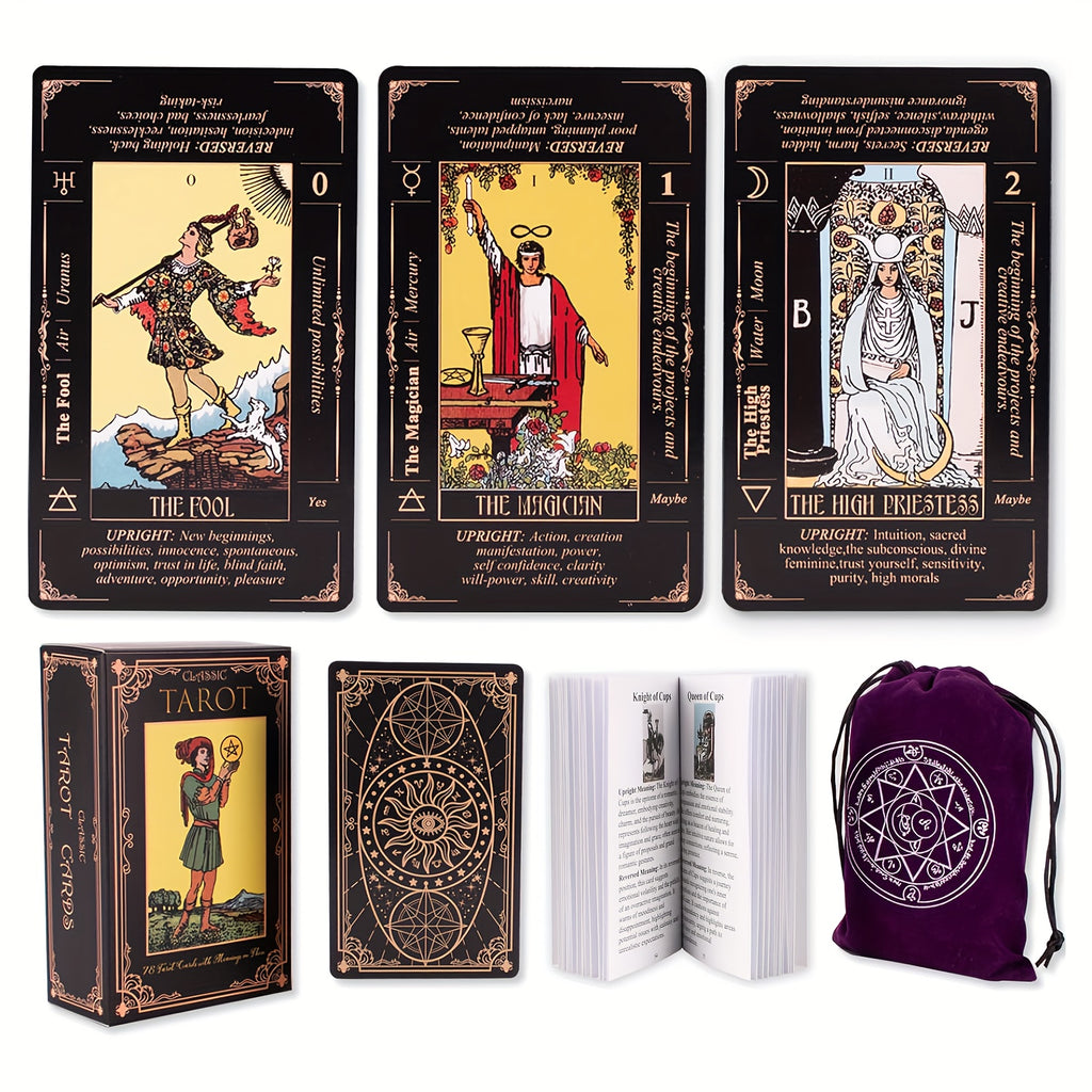 Beginner's Tarot Card Set with Guidebook & Storage Bag - Durable, Classic Cards for Insight and Divination