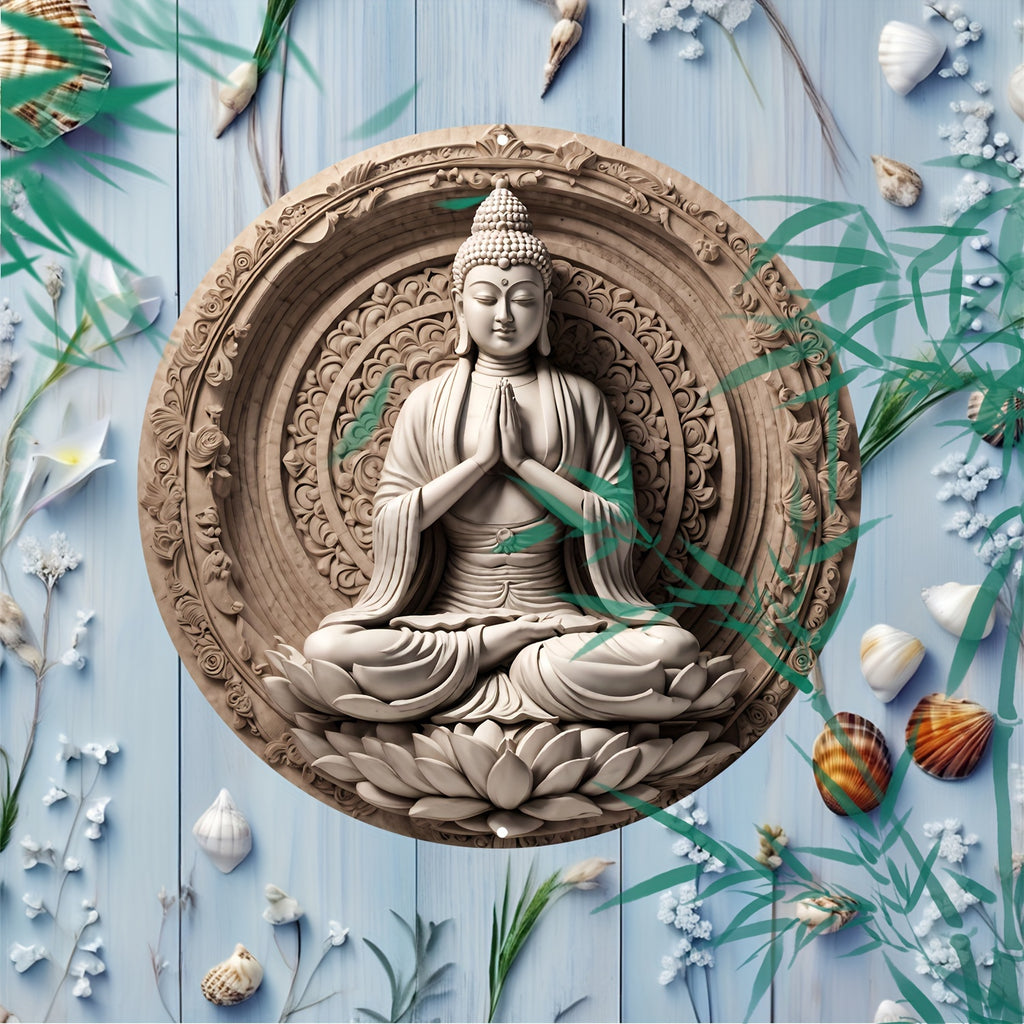 8X8" Buddha Bodhisattva Aluminum Wall Art - Unique Home & Bathroom Decor