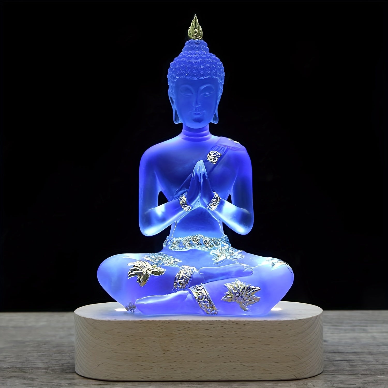 Buddha Statue with LED Light Base, 7'' Seated Small Figurine Collectibles Meditation Decor, Transparent Sculpture Ornaments for Spiritual Living Room, Yoga Zen, Home Decoration