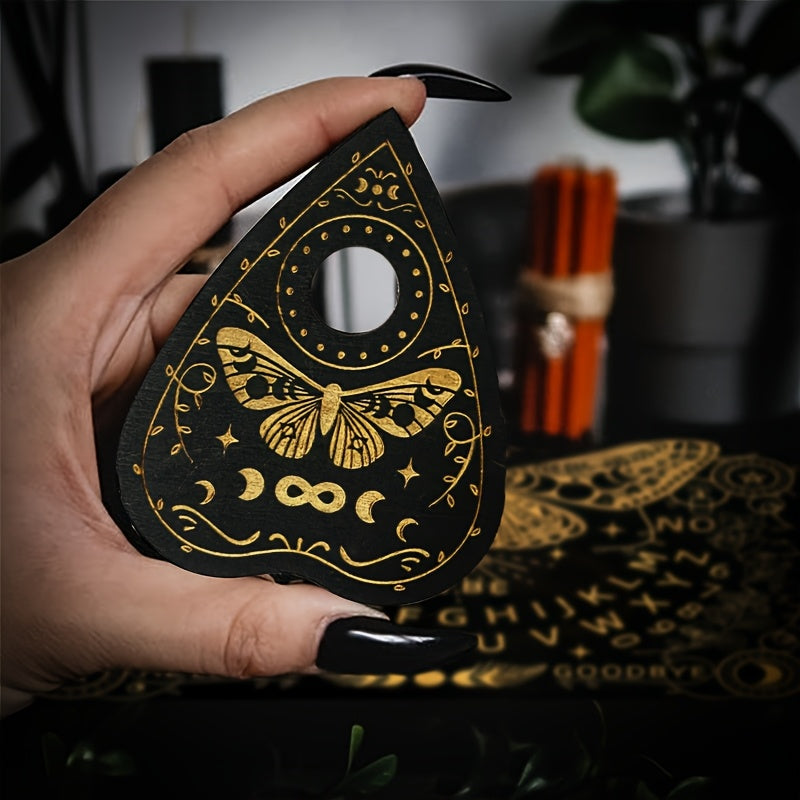 Butterfly-Themed Wooden Ouija Board Set with Instructions - Engraved Spirit Board for Wiccan Altar & Party Decorations