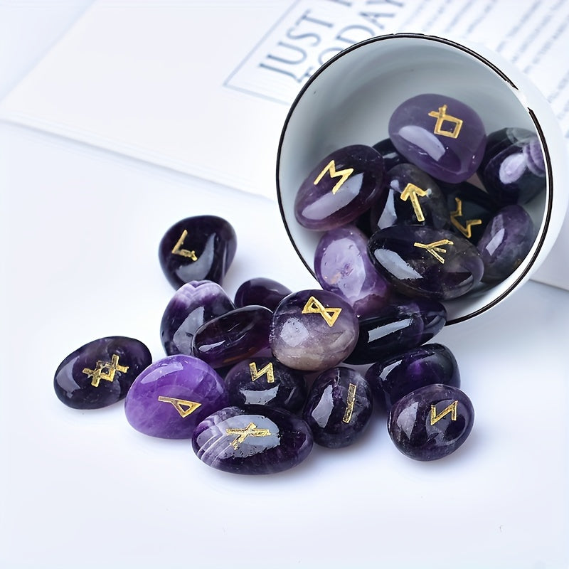 Natural Irregular Crystal Runes 24+1 Set, Rune Characters, Perfect Crystal Gift, Home Decoration Stone, Party Gift