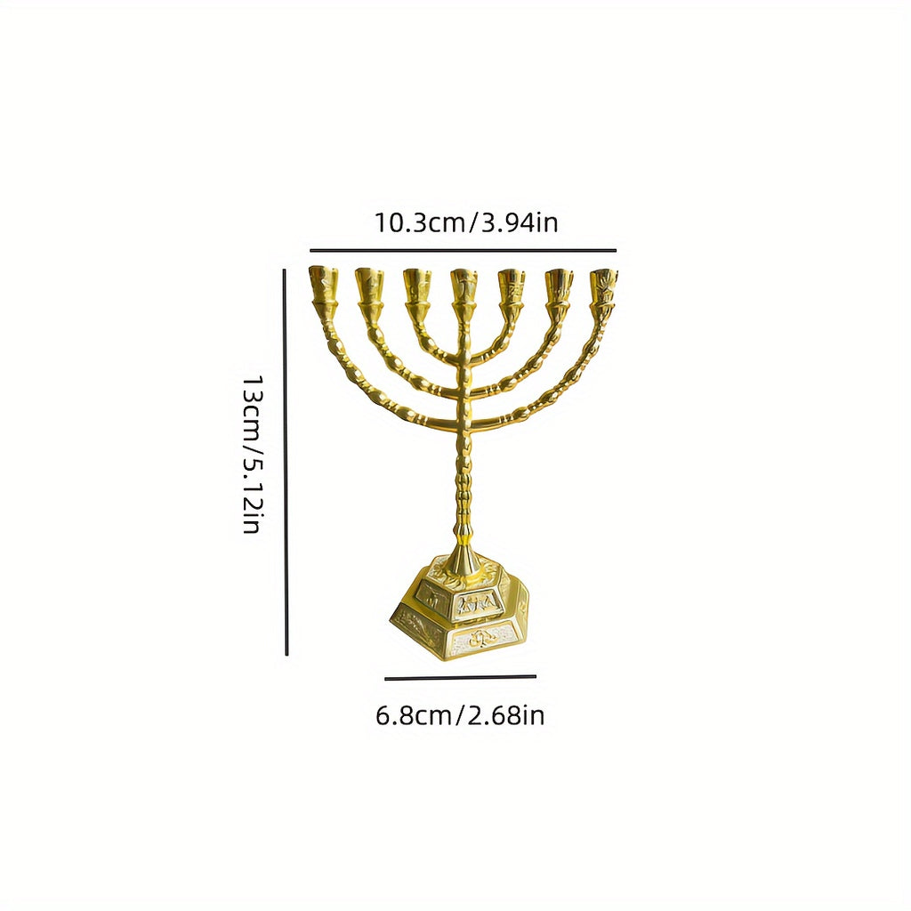 7-Branch Traditional Gold-Plated Menorah Candle Holder, Metal Jewish Candelabra for Hanukkah, Home Decor, Thanksgiving, Christmas & Halloween Gift
