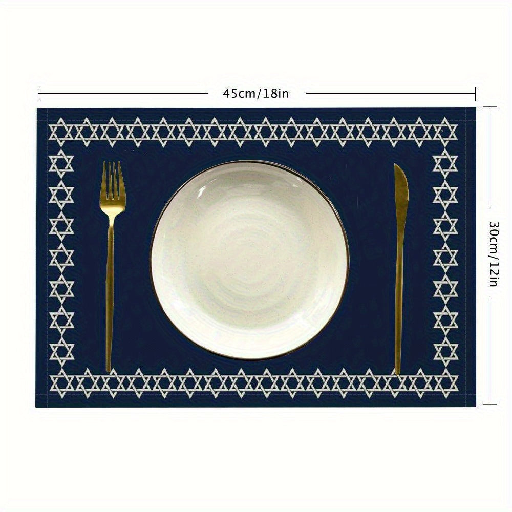 4pcs/6pcs Star of David Jewish Passover Table Mat Linen Indoor and Outdoor Table Mat Suitable for Birthday Party, Christmas Restaurant and Buffet Home Decoration Size 11.81*17.72inch, Buffet Tableware, Home Celebration, Elega