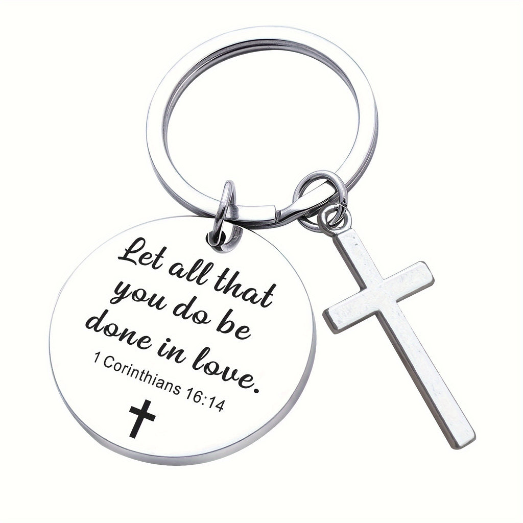 Bible Verse Cross Keychain Christian Metal Key Ring Purse Bag Backpack Car Key Charm Clothing Accessory Christmas Gift
