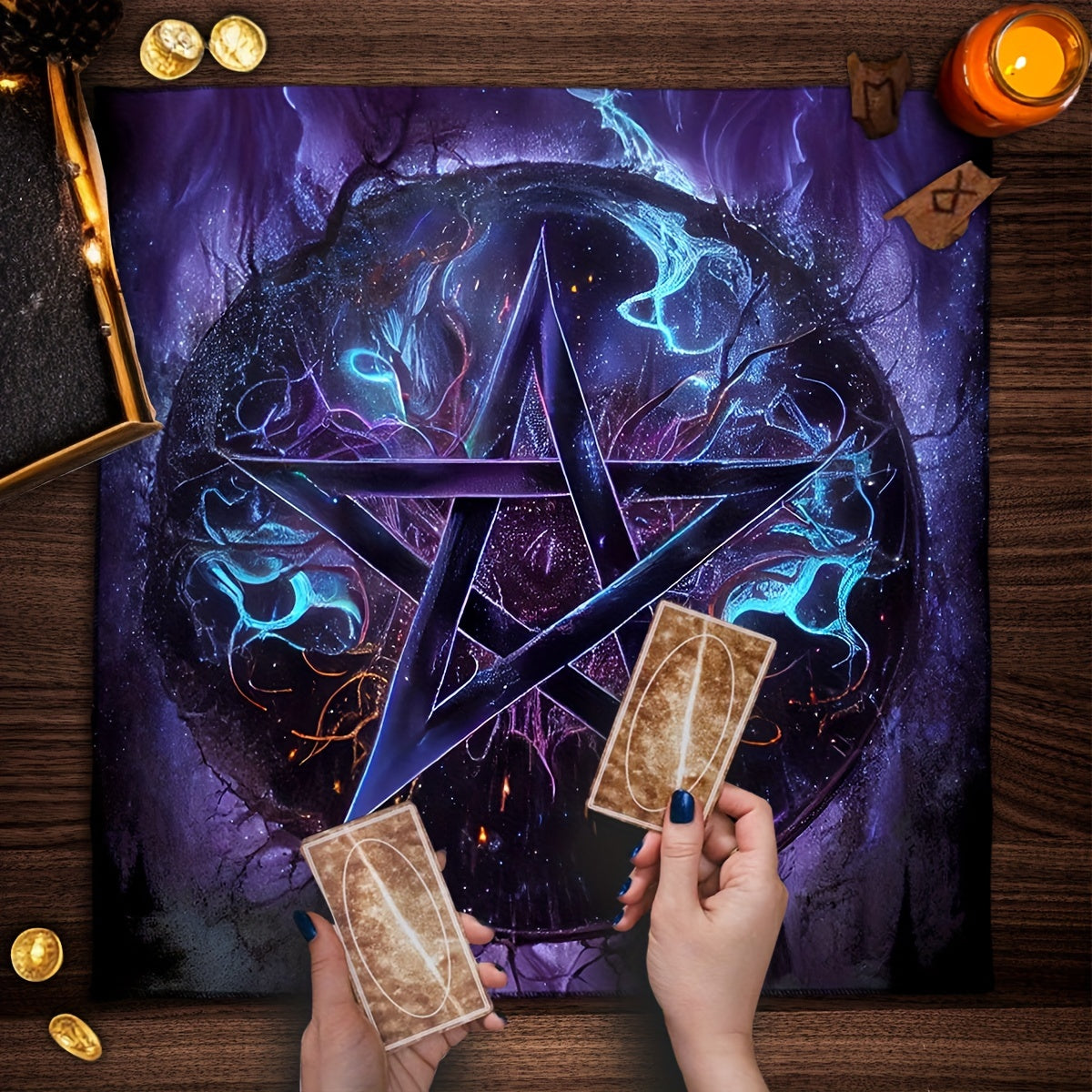 1pc Star Pattern Tarot Tablecloth, Polyester Fabric, 19.68"x19.68" / 29.52"x29.52" - Versatile, Holiday-Ready for Christmas, Halloween, Easter, Hanukkah, Thanksgiving, Perfect for Anniversary, Bachelor Party, Graduation, Bar/