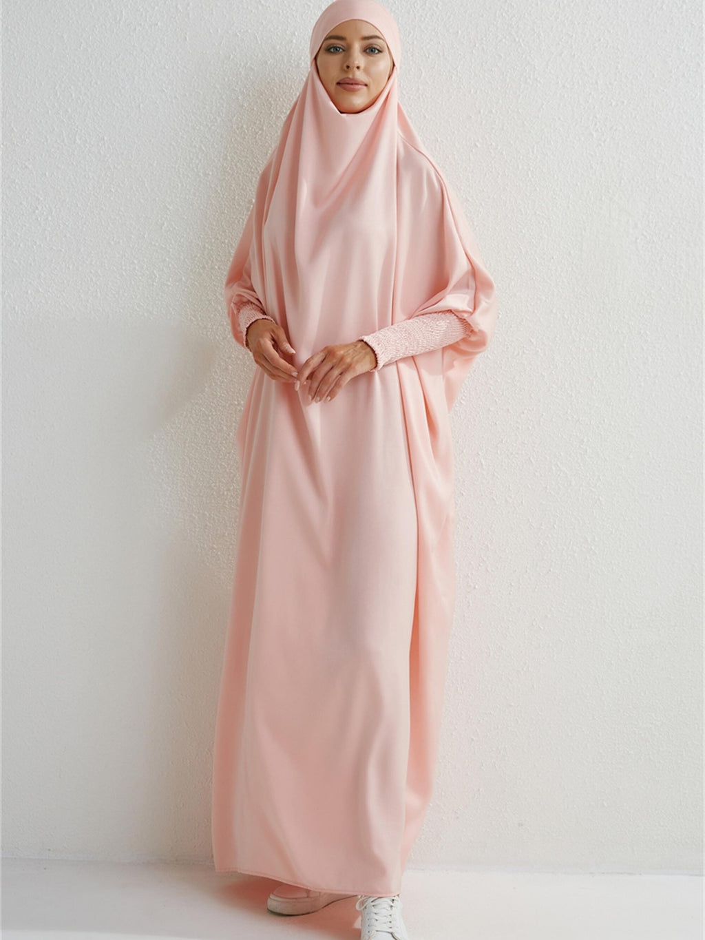 Ramadan Solid One-Piece Prayer Modest Dress - Modest Full Length Dress With Hijab -  For Women - Suitable for Ramadan & Islamic Events - Perfect Gift for Muslim Women