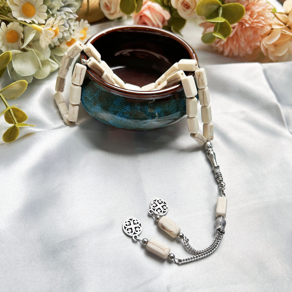 Simple Classic Style Stone Prayer Beads, Unplated Rectangle Bead Tasbih, Muslim Daily & Festival Occasion Handheld Counter - No Mosaic, All-Season