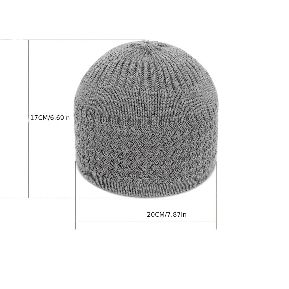 European And American Spring And Autumn Knitted Skull Cap, Unisex Wavy Jacquard Unisex Dome Warm Beanie Cap, Muslim Pullover Knitted Hat, Ideal Choice For Gifts